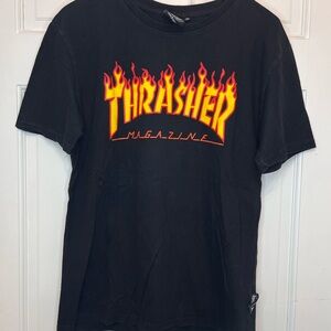 Thrasher Black Tee with Fiery Logo